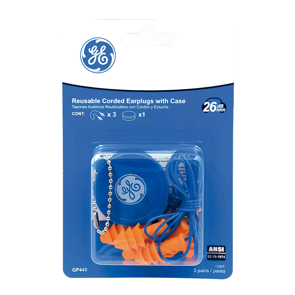 Tapones auditivos cable reusables 3 pares 26 db ge. Pairs blister - con cordon.