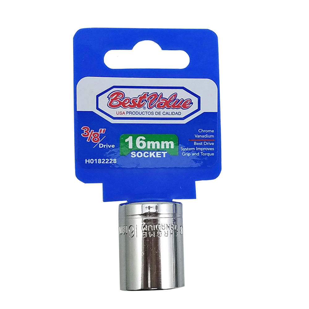Socket 3/8. Cromo vanadio. 16mm