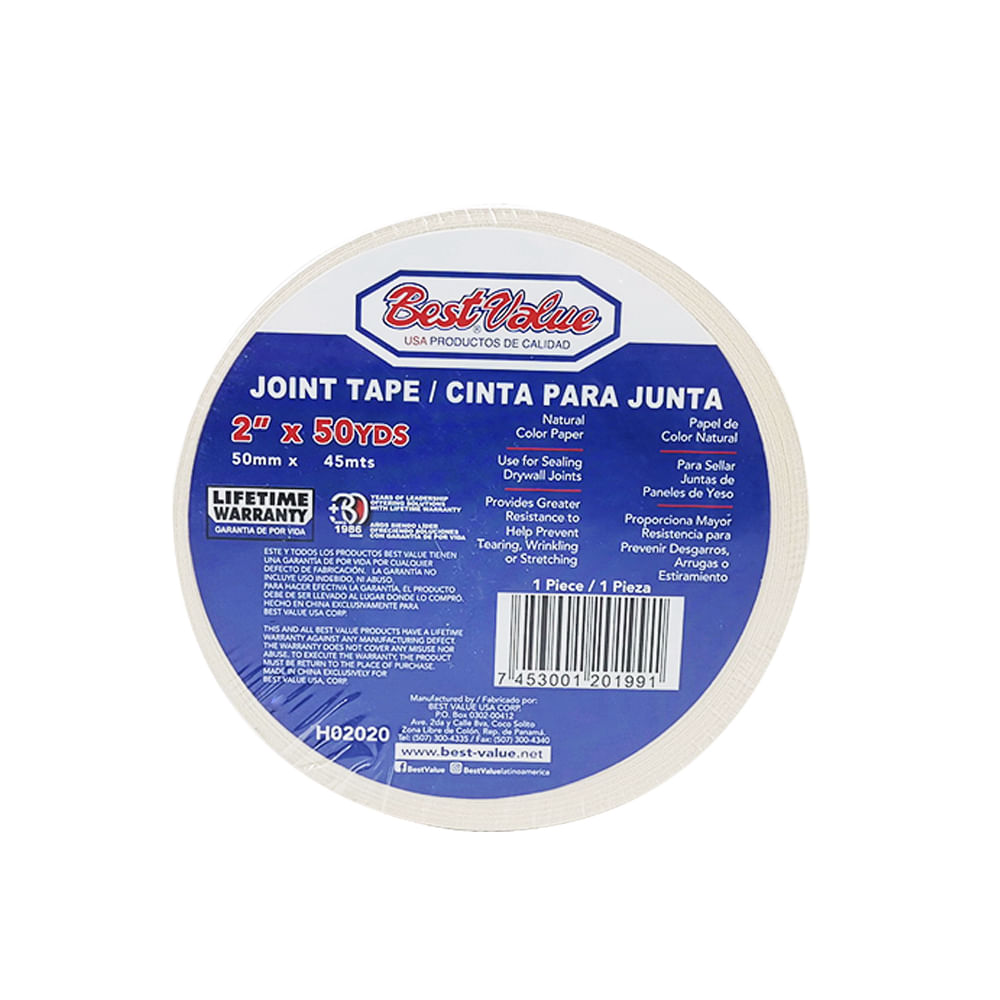 Cinta para junta papel 2x50yds (150'). Color natural. 2x 50 yds