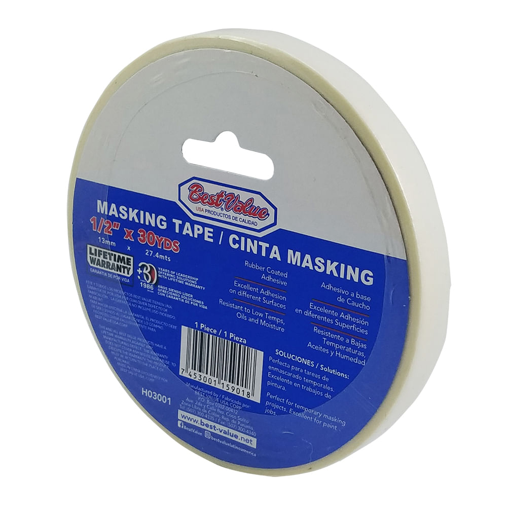 Masking tape 1/2 (30 yds). Adhesivo a base de caucho. 1/2(13mm)