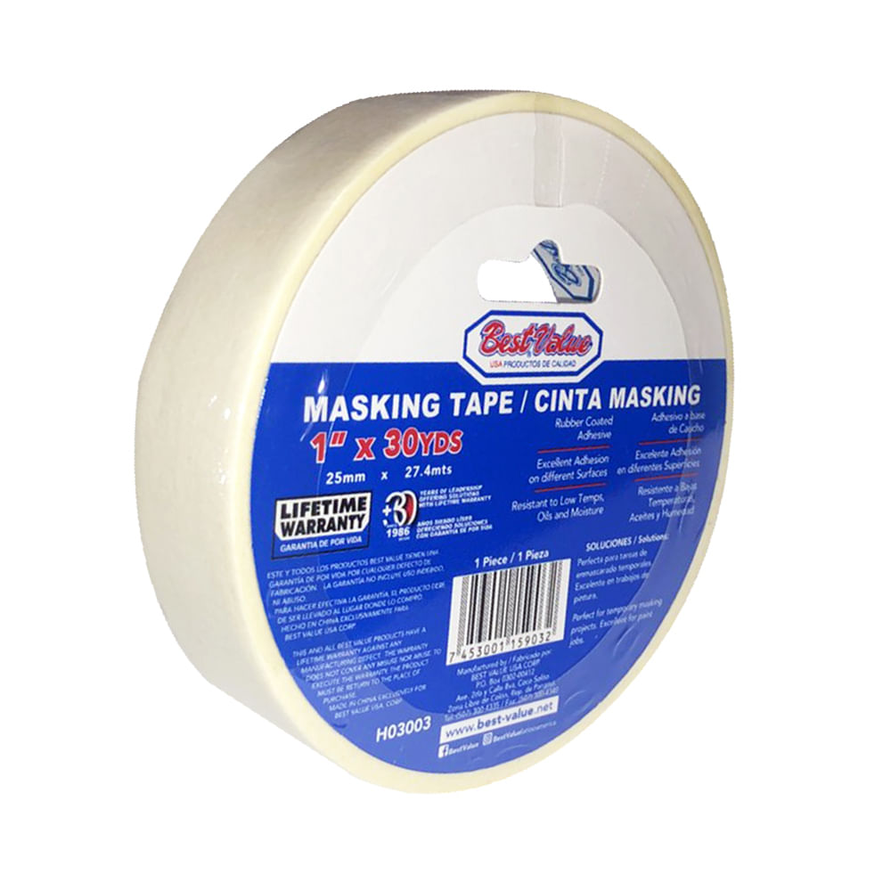 Masking tape 1 (30 yds). Adhesivo a base de caucho. 1(25mm)