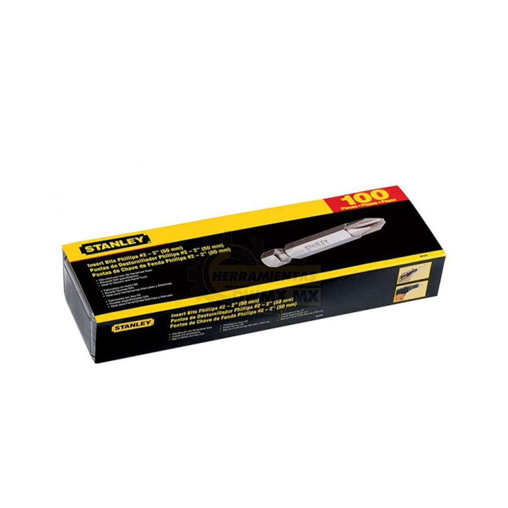 Puntas (+) #2 50mm (100 pcs) stanley. Cromo vanadio. 100 piezas