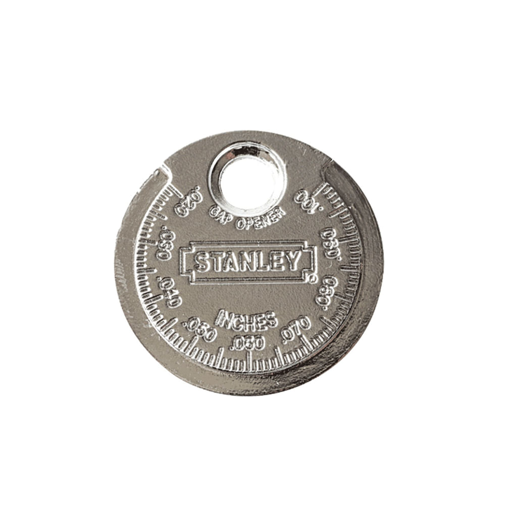 Calibrador para bujia stanley tipo moneda. Acero templado. 0. 020 a 2. 54 mm