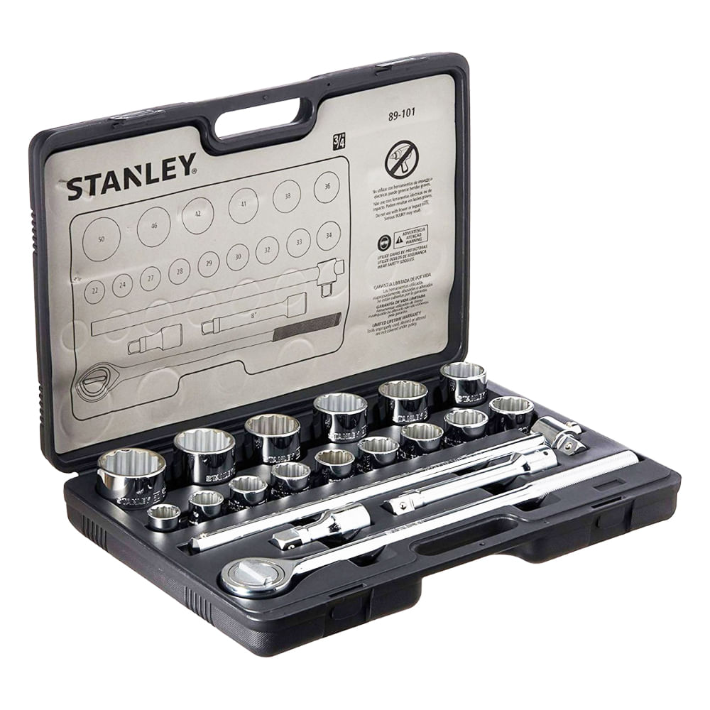 Juego dados 3/4 stanley (19 pcs). Cromo vanadio. 19 piezas