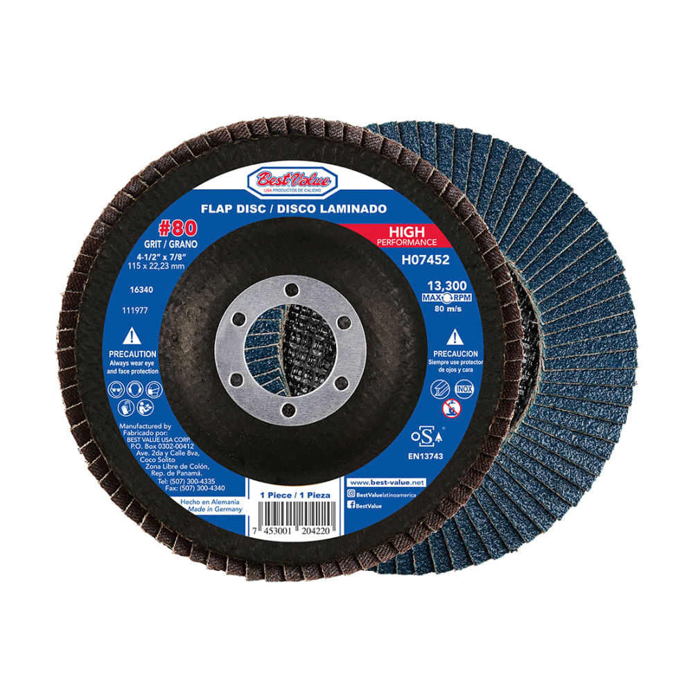 Flap disc 4-1/2x7/8 80g high perf. Laminado circonio. #80