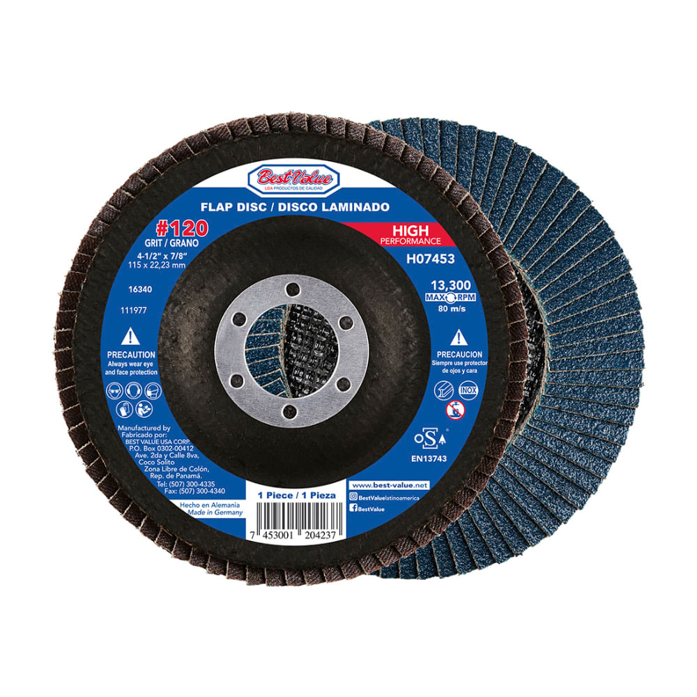 Flap disc 4-1/2x7/8 120g high perf. Laminado circonio. #120