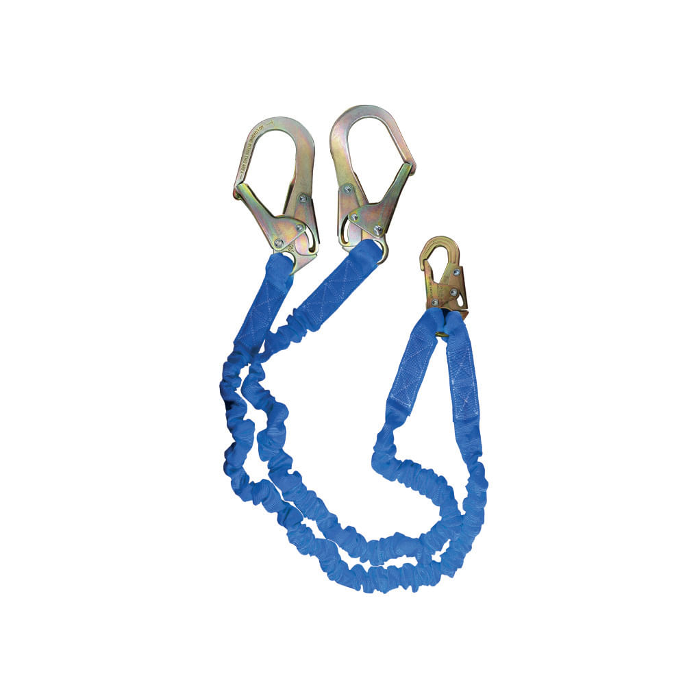 Linea de vida expandible doble gangho con absorbedor. Azul. 140kgs
