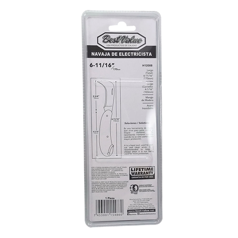 Cuchilla para electricista de 6. Plateado. 6-11/16 (170mm)