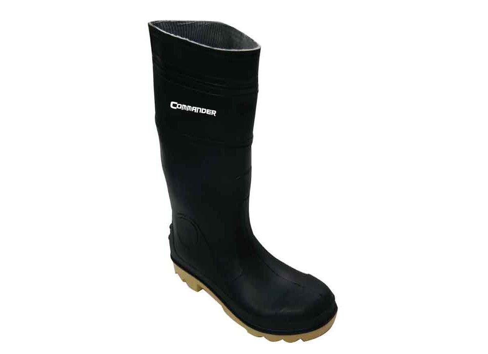 Botas d/pvc negra punta metal talla 8. Negro. Size 8