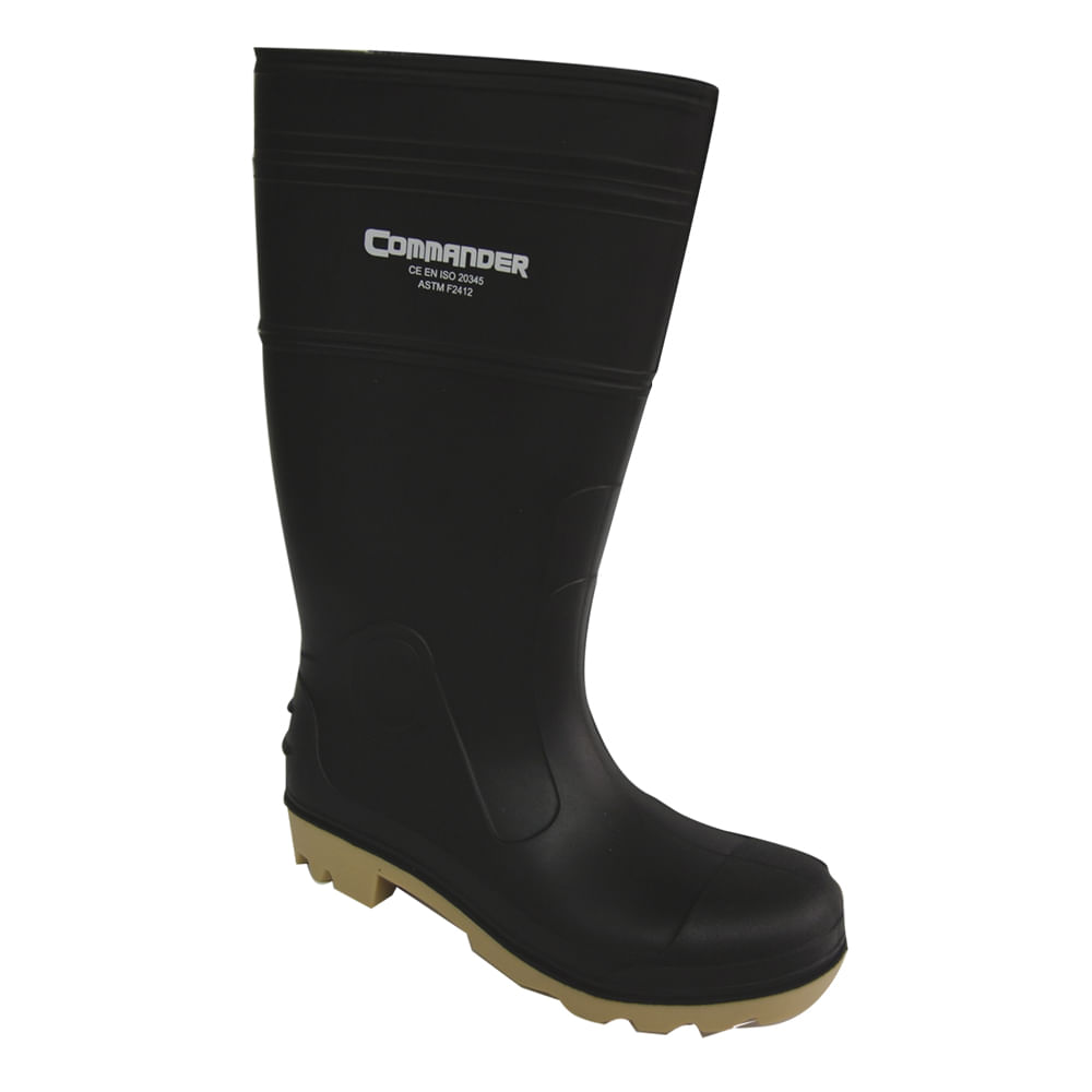 Botas d/pvc negra punta metal talla 11. Negro. Size 11