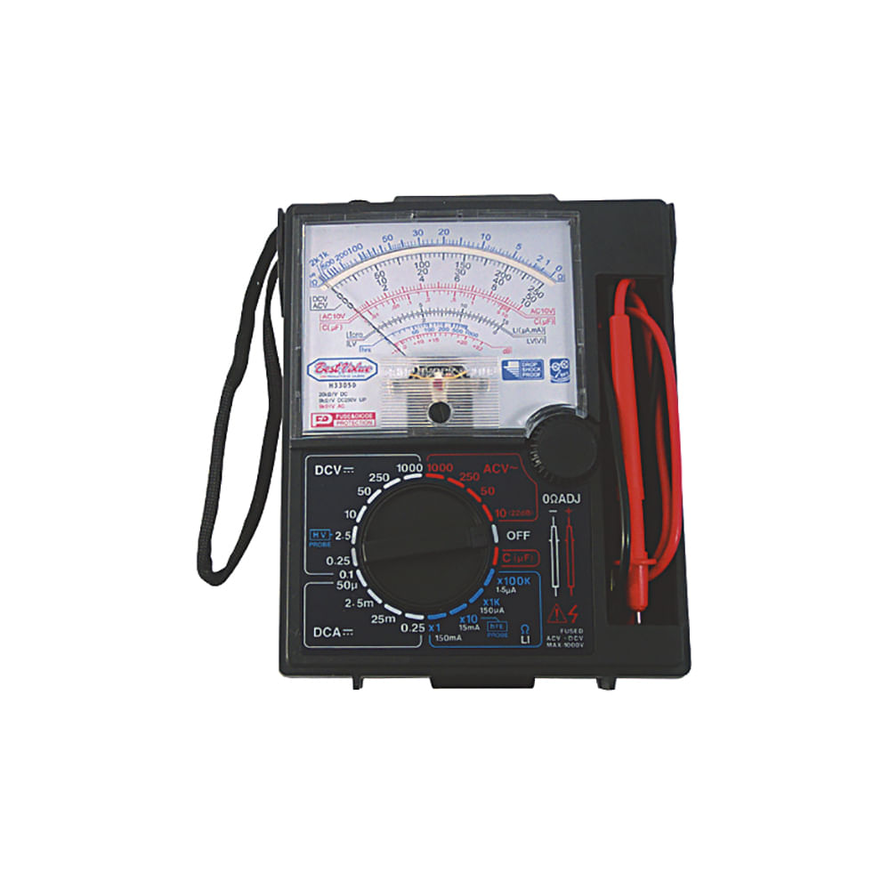 Multimetro analogo con alambres. Negro