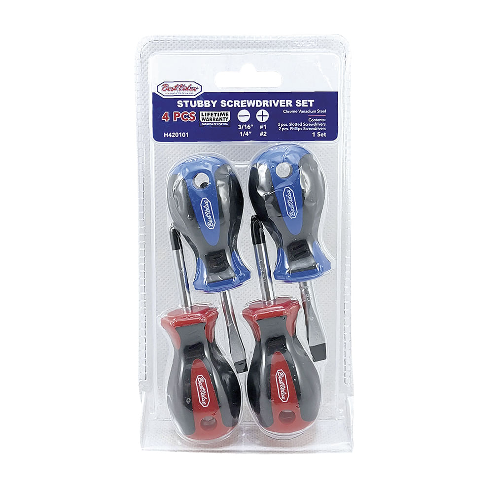 Juego. Destornillador stubby (4pcs). Cromo vanadio. 4 pcs