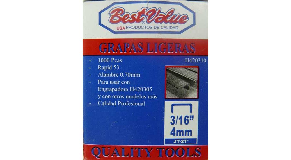 Grapa liviana 3/16 (1000 pcs) jt-21. Gris. (4mm)