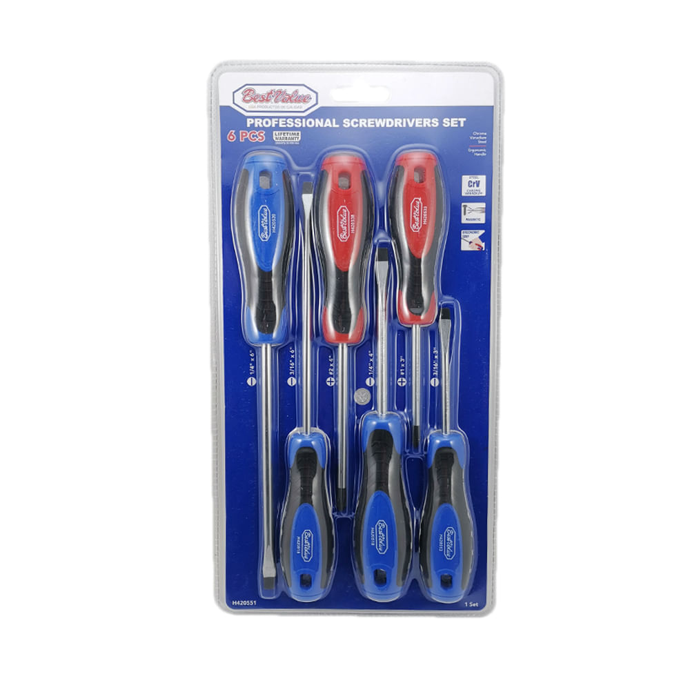 Juego destornilladores (6pzas). Cromo vanadio. 6 pzas
