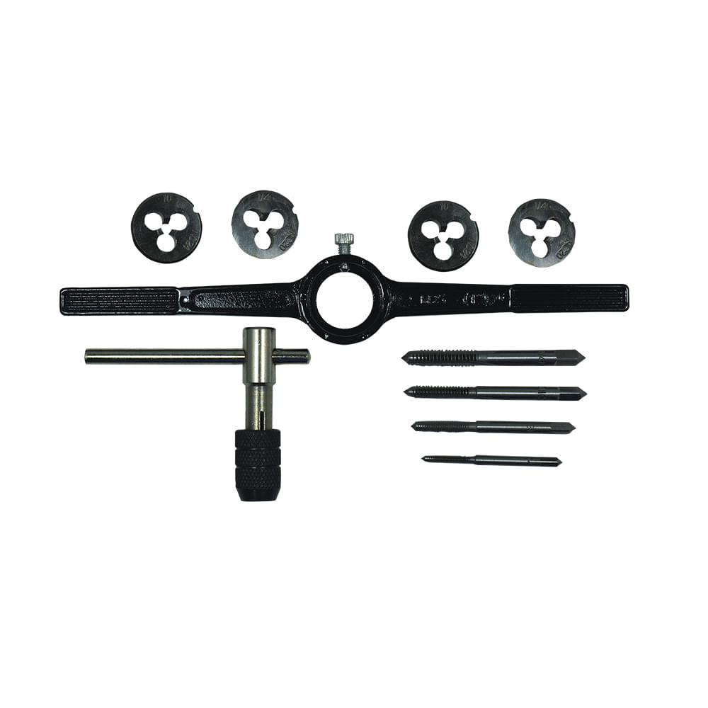 Juego tarrajas/machuelos 10 pcs. Acero tungsteno. 4-40,8-32,10-24,1/4-20