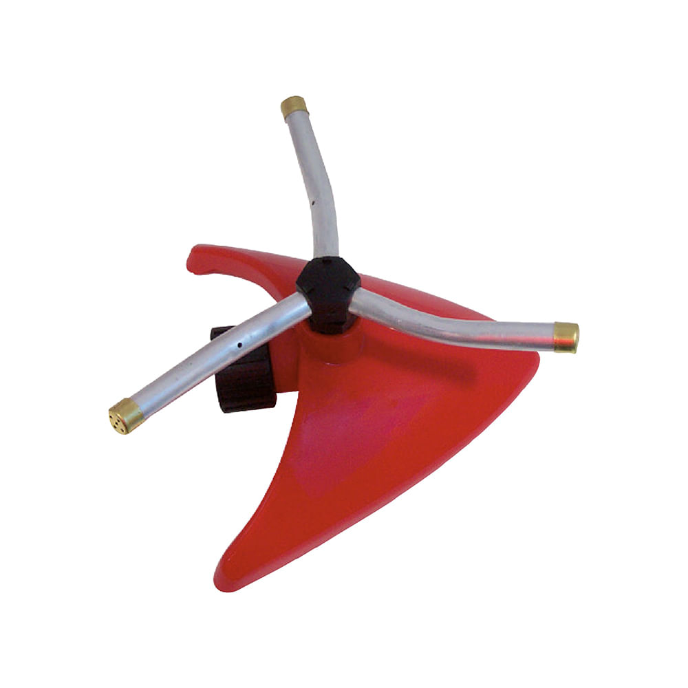 Aspersor plastico/aluminio giratorio para riego. Rojo. 3 brazos