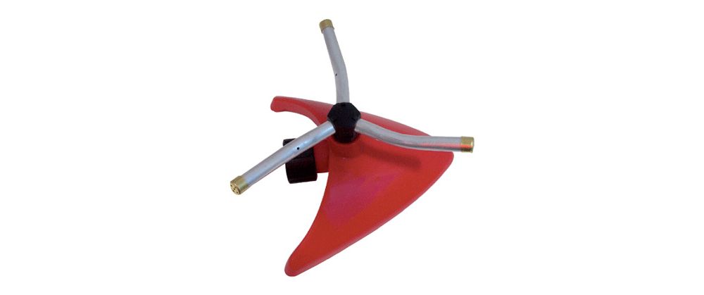 Aspersor plastico/aluminio giratorio para riego. Rojo. 3 brazos