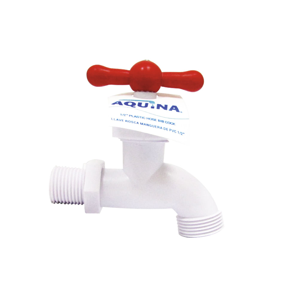 Llave rosca manguera plastica de 1/2 aquina. Pvc.