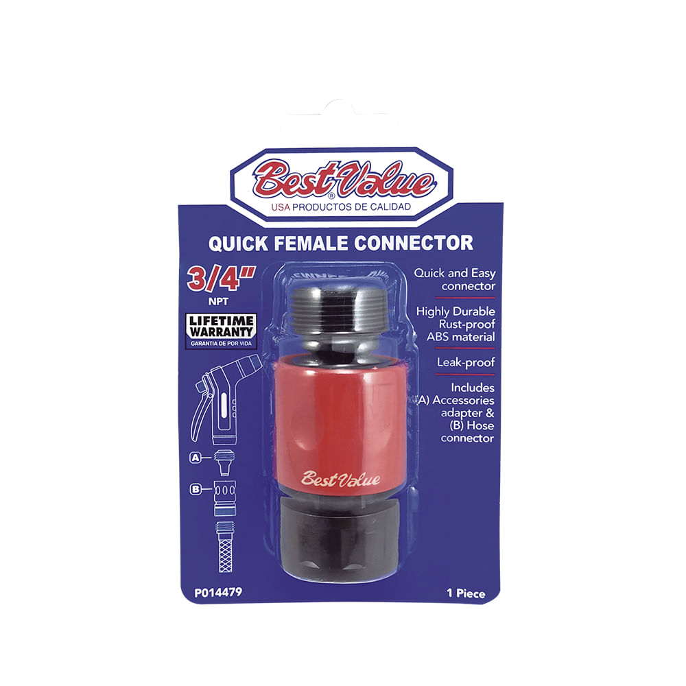 Conector hembra click rapido para riego 3/4. Negro/ rojo. 3/4 ntp