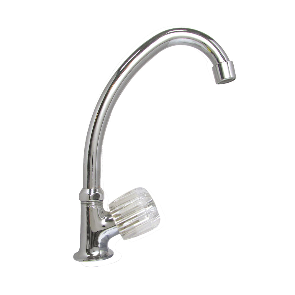 Llave para fregador sencilla tipo ganzo aquina. Cromado