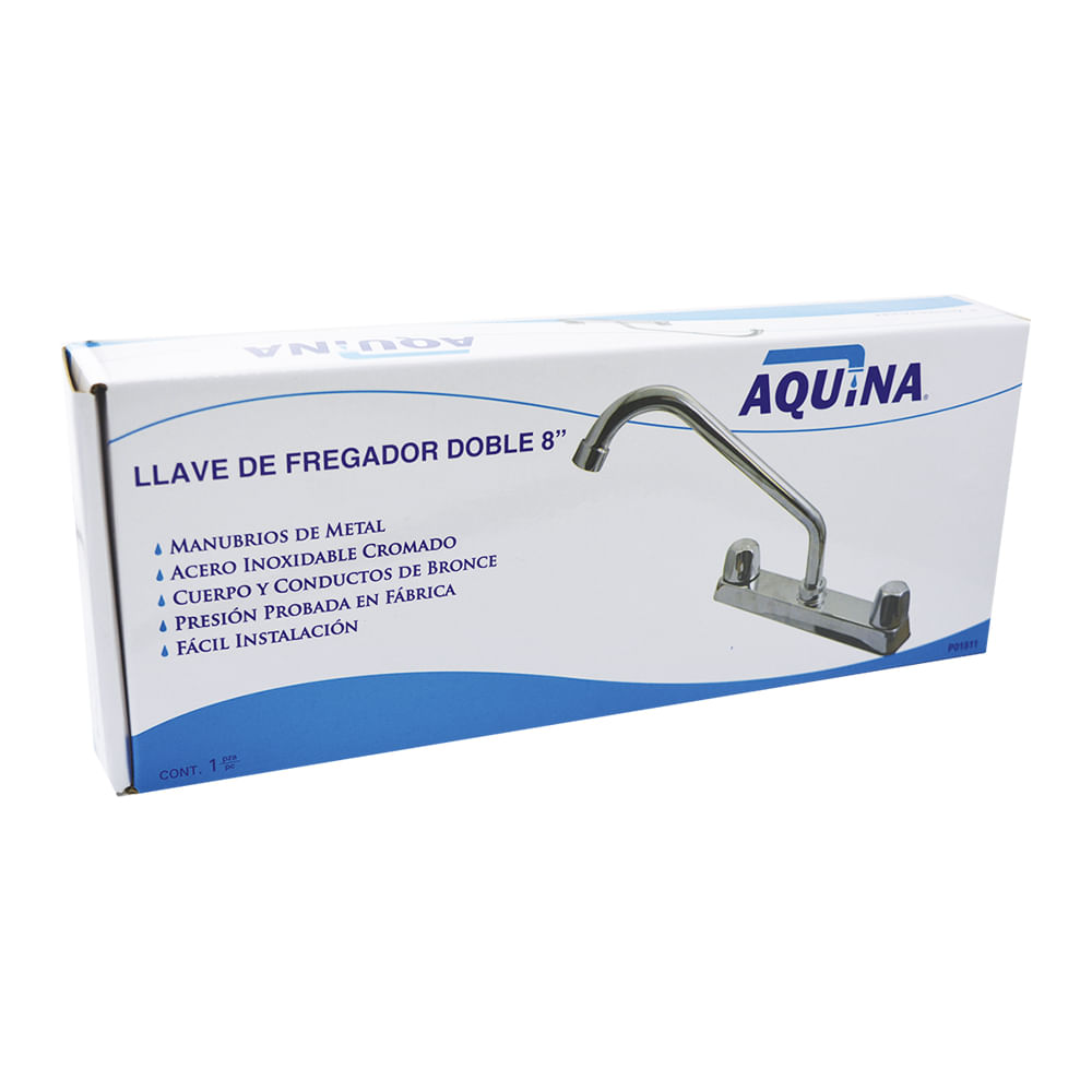 Llave doble para fregador economica metal aquina. Cromado. 8