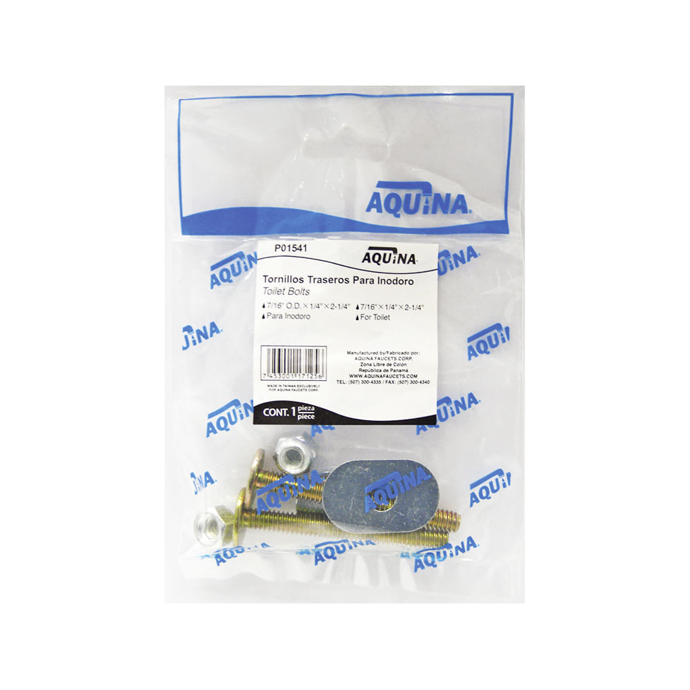 Tornillos traseros para inodoro (par) aquina. Metal. 7/16 x 1/4 2-1/4