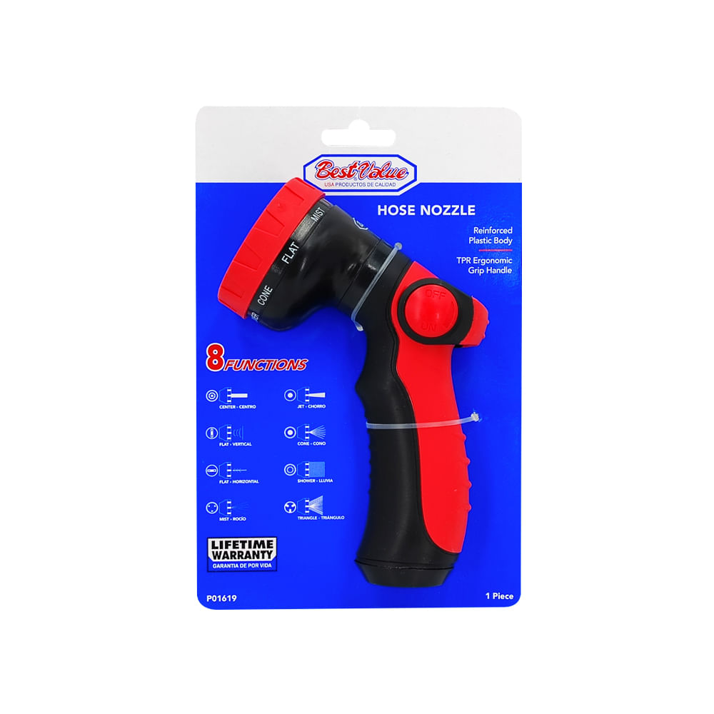 Pistola para manguera 8 func. Rojo. 6-3/4