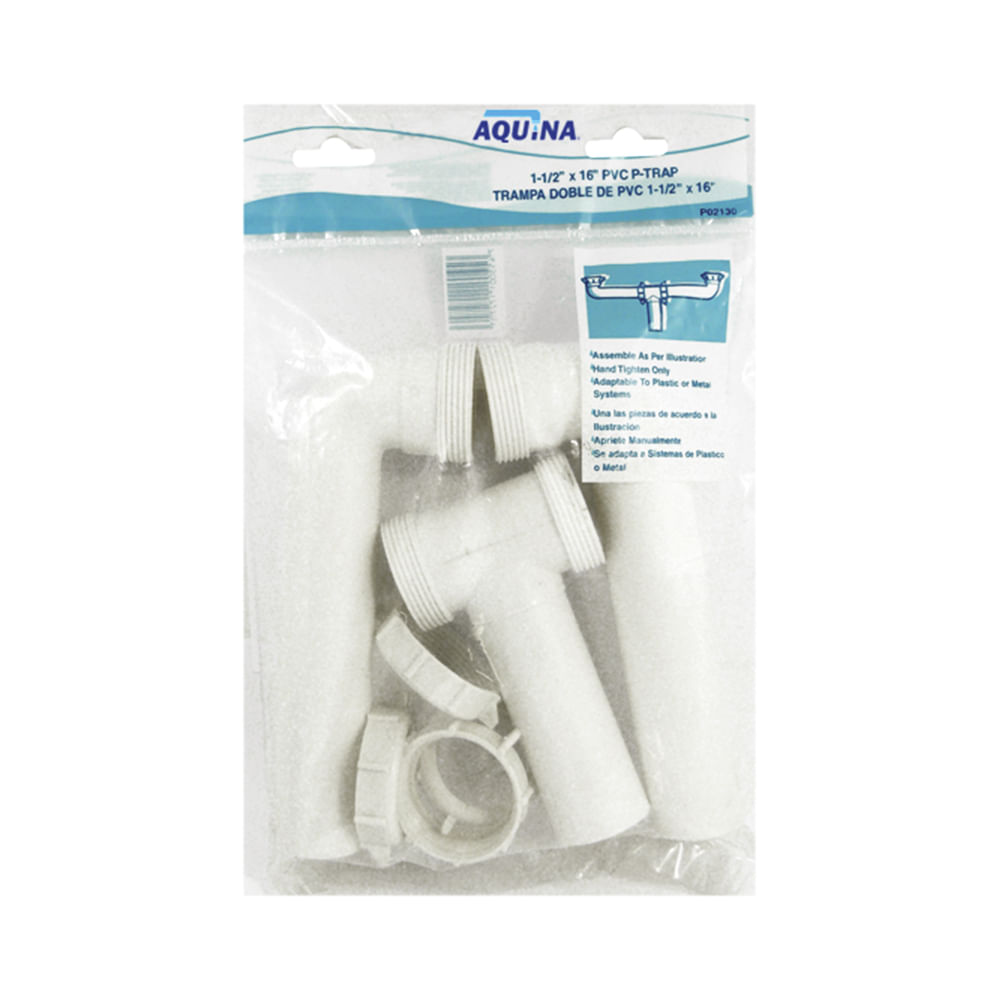 Trampa doble de pvc 1-1/2 x 16 aquina. Pvc.