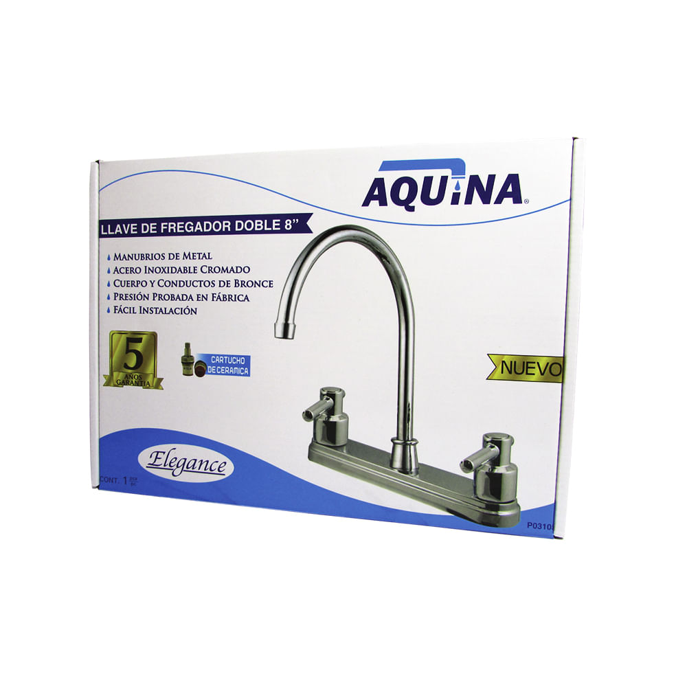 Llave d/fregador doble elegance 8 aquina. Cromado.