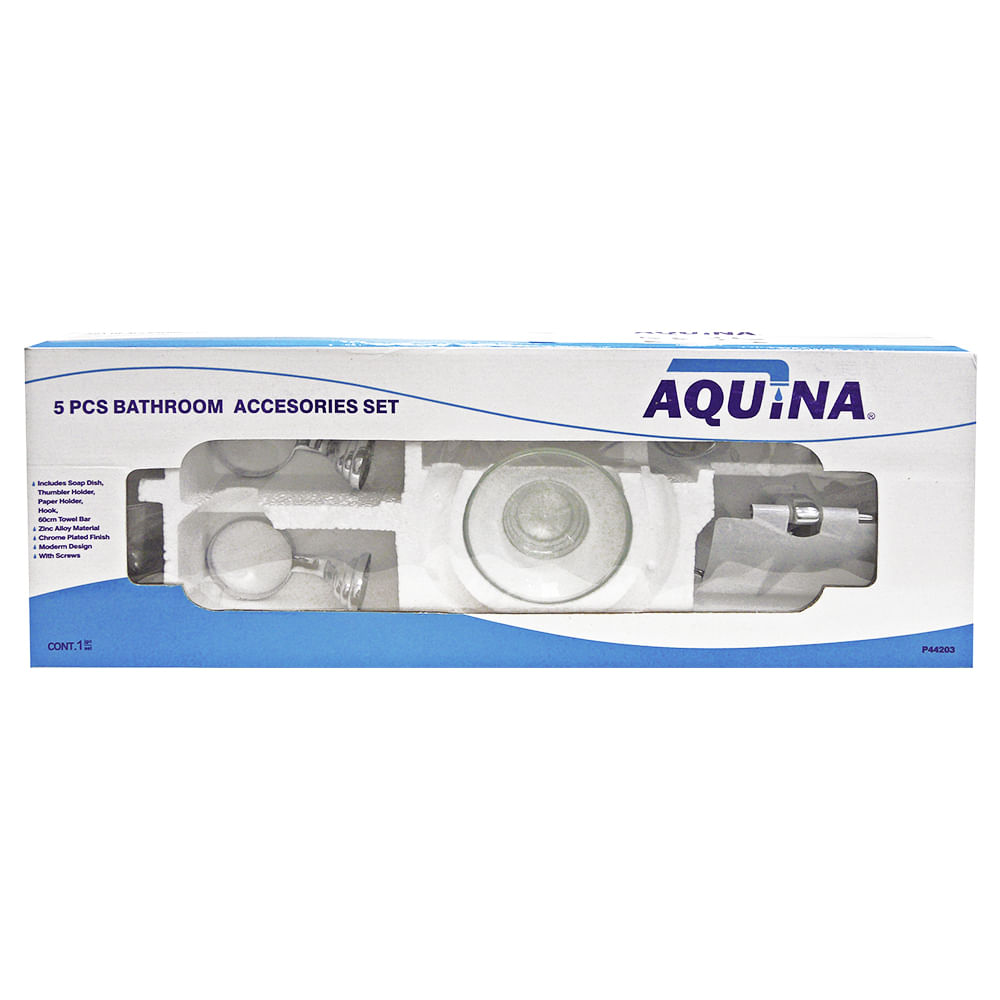 Juego accesorio para baño cromado (5pzas) aquina. Cromado. 5 pcs