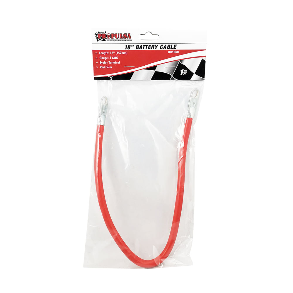 Cable para bateria rojo 18 terminal en ojo. Rojo. 4 awg
