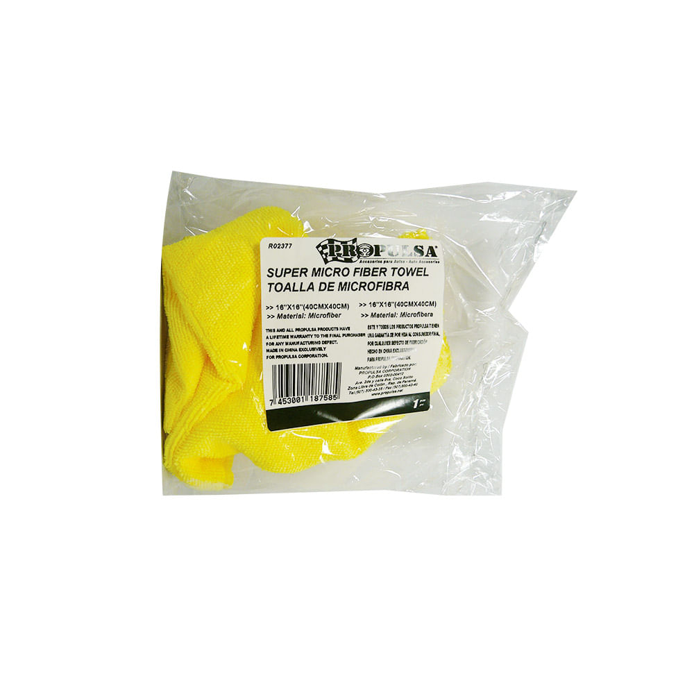 Toalla de microfibra para auto. Amarillo. 16 x
